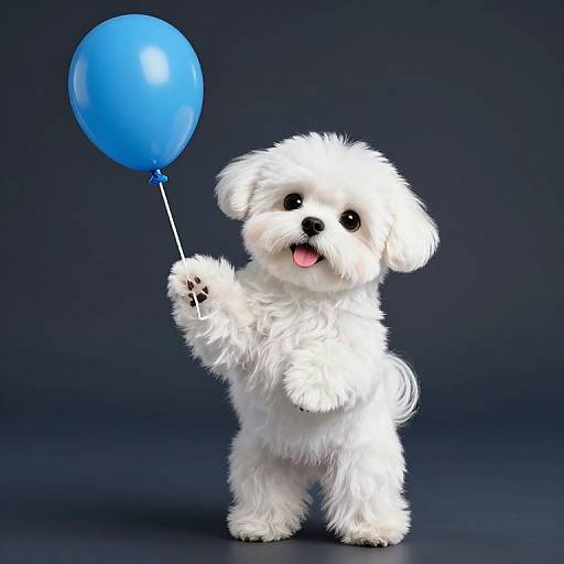 Cute Maltese Dog with Blue Balloon