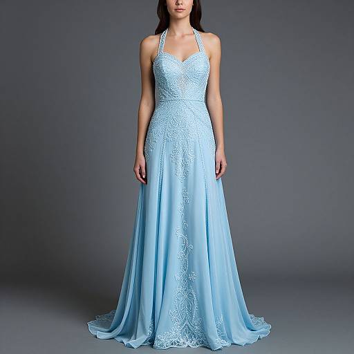 Elegant Light Blue Halter-Neck Dress