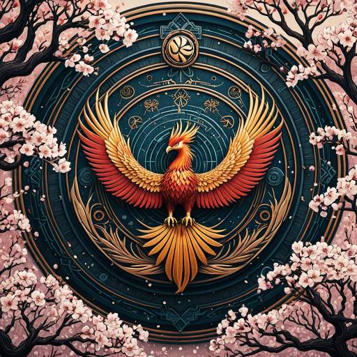 Phoenix and Cherry Blossoms Fantasy Art Logo