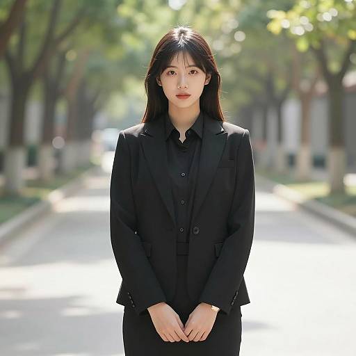 Elegant Black Formal Outfit Portrait Outdoors