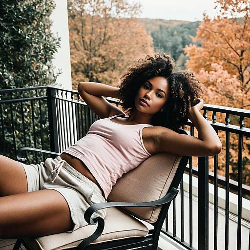 Relaxed Woman on Autumn Balcony