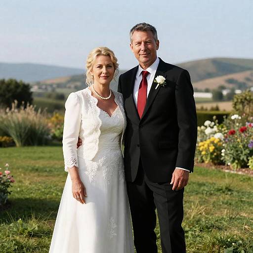 Married Couple Outdoors on Wedding Day