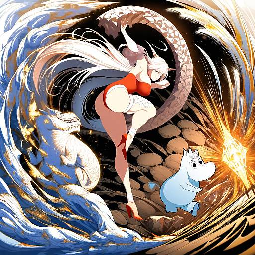 Illustration of Moomintroll, moomin in the style of Warugaki (sk-ii)