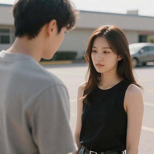 Couple in Parking Lot at Sunset