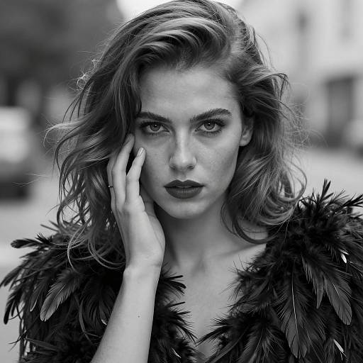 Elegant Woman in Feathered Shawl Portrait