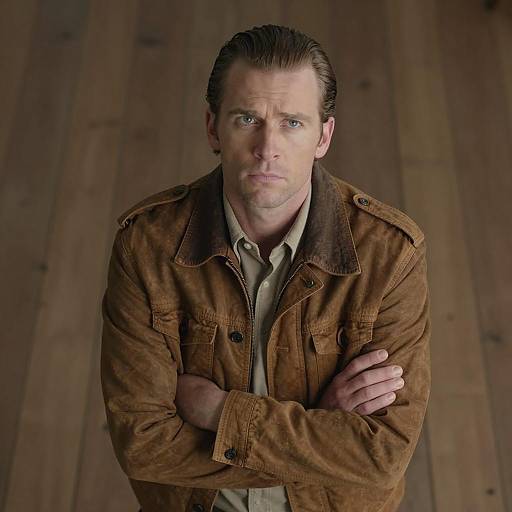 Serious Man in Worn Jacket Portrait