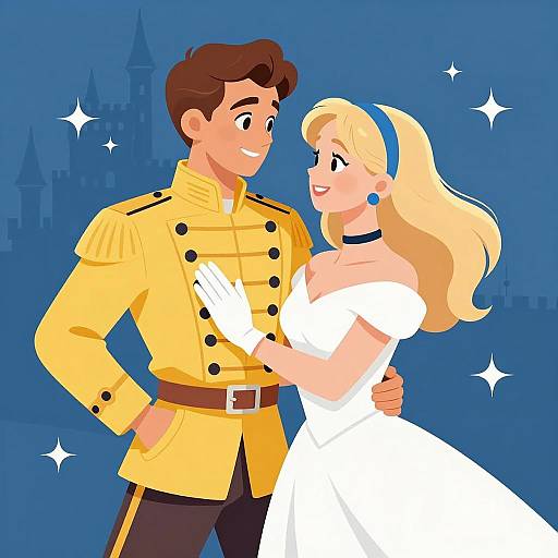 Illustration of Dancing Couple in Fairy Tale Attire