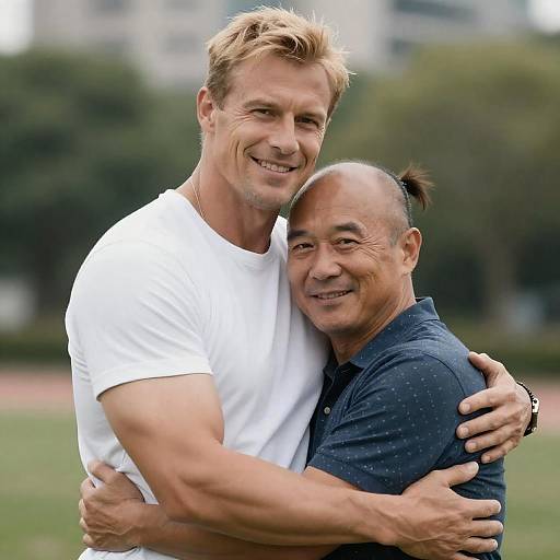 Heartwarming Outdoor Hug Between Friends