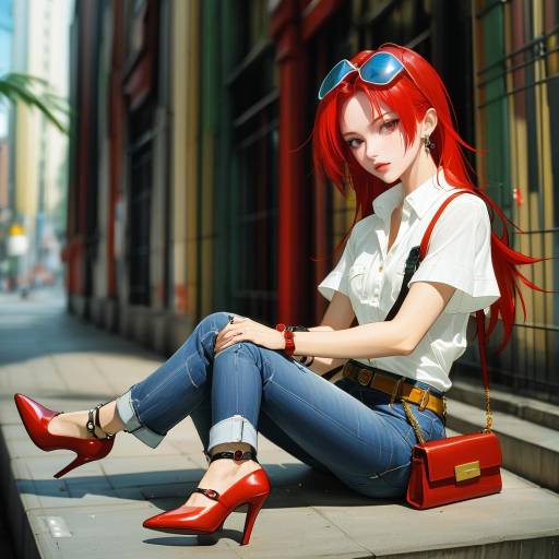 Stylish Girl in Denim and High Heels