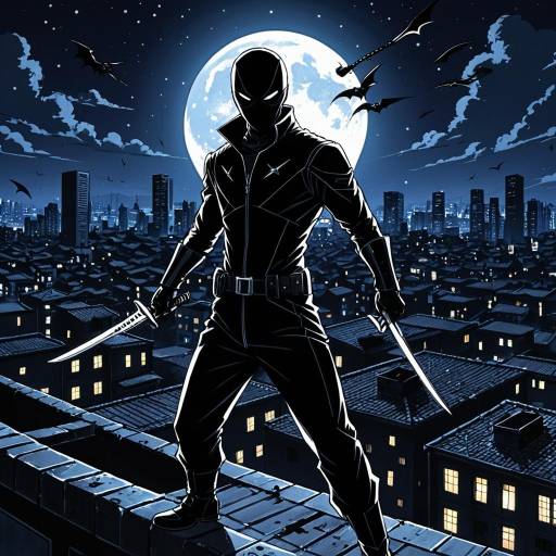 Shadowy Assassin on Moonlit Rooftop