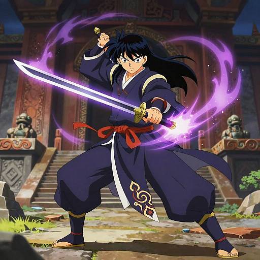 Mystical Anime Swordsman in Action