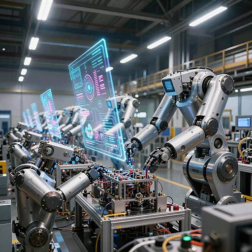 Futuristic Robots Assembling Machinery