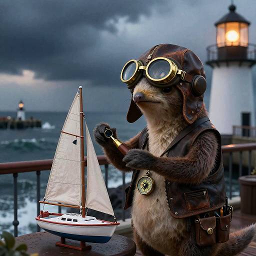 Anthropomorphic Platypus Tinkering Sailboat Model
