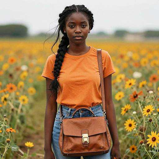 Raven Black Girl in Floral Field