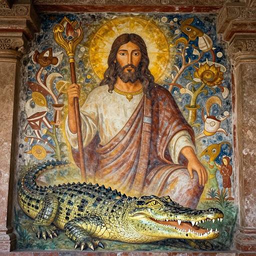 Crocodile Jesus in Ancient Temple