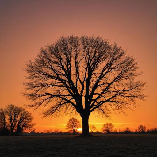 Serene Sunset Over Bare Trees Landscape