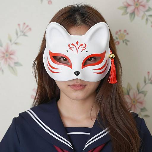 Asian Woman in Fox Mask and Uniform