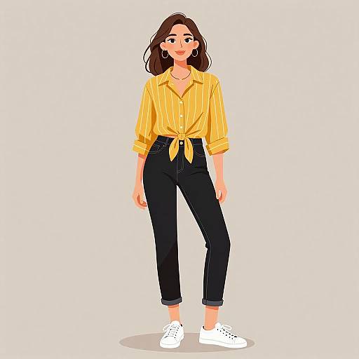 Smiling Woman in Casual Chic Outfit