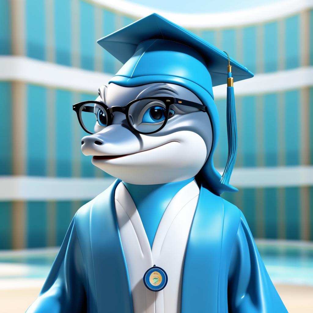 Wise Dolphin in Academic Attire Animation