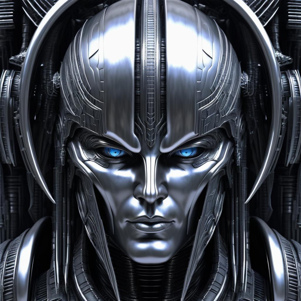 Futuristic Cybernetic Warrior in Giger Style