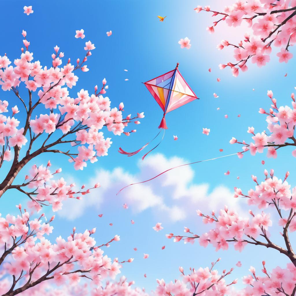 Whimsical Cherry Blossom Kite in Watercolor