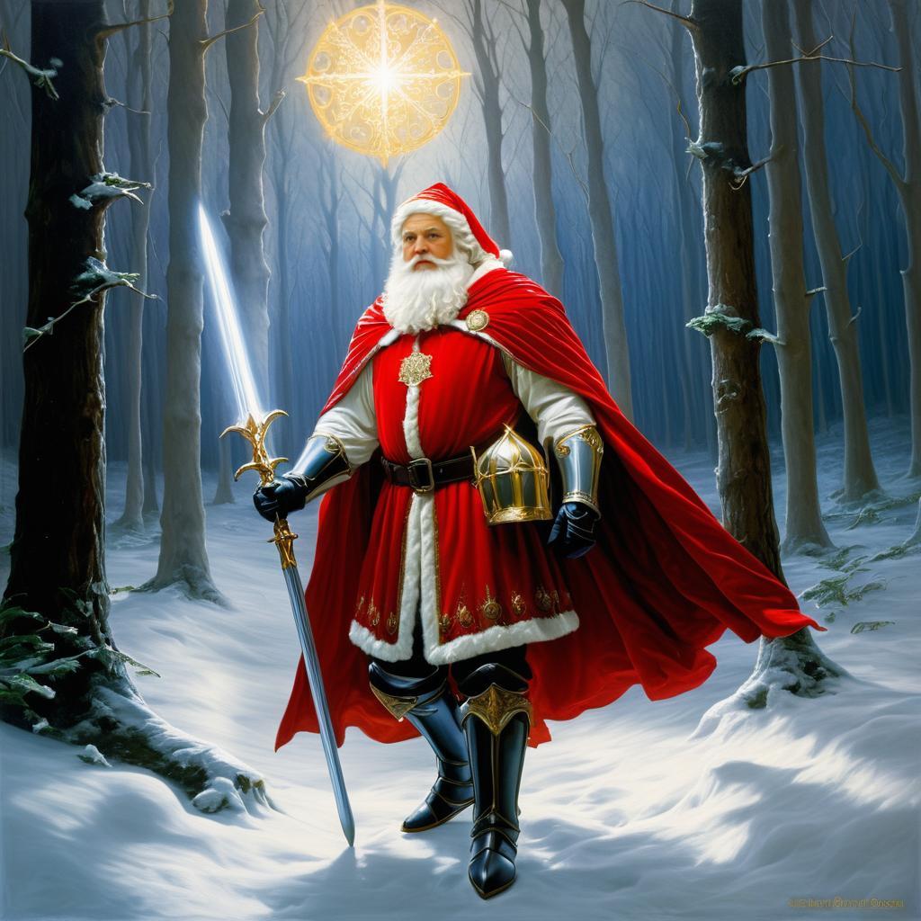 Santa Claus Knight in Snowy Forest