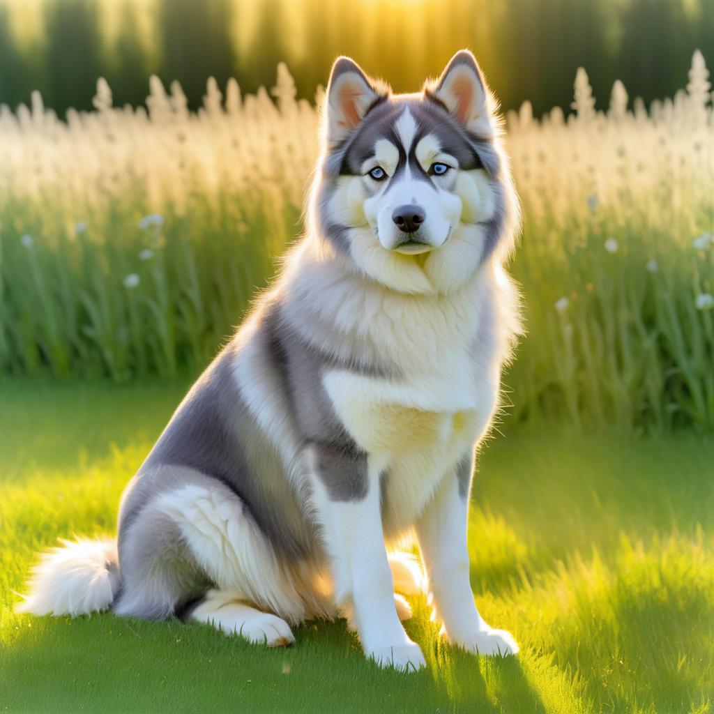 Siberian Husky in a Sunny Meadow