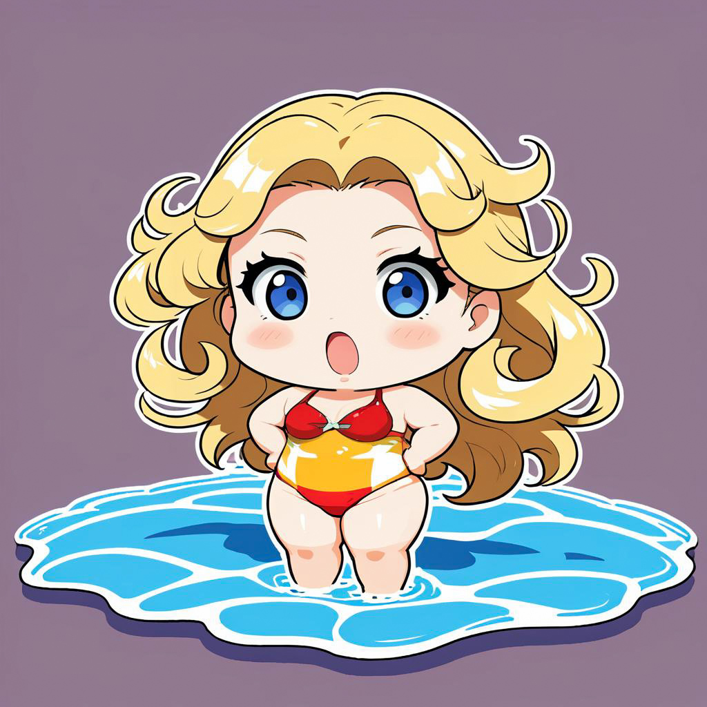 Chibi Swimmer Surprised at Sunrise