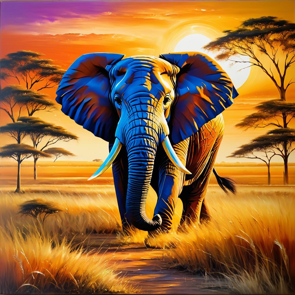 Majestic Elephant in Sunset Savannah