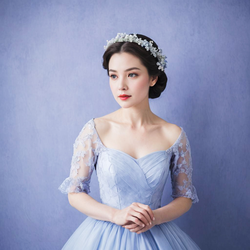 Playful Actress with Soft Periwinkle Veil