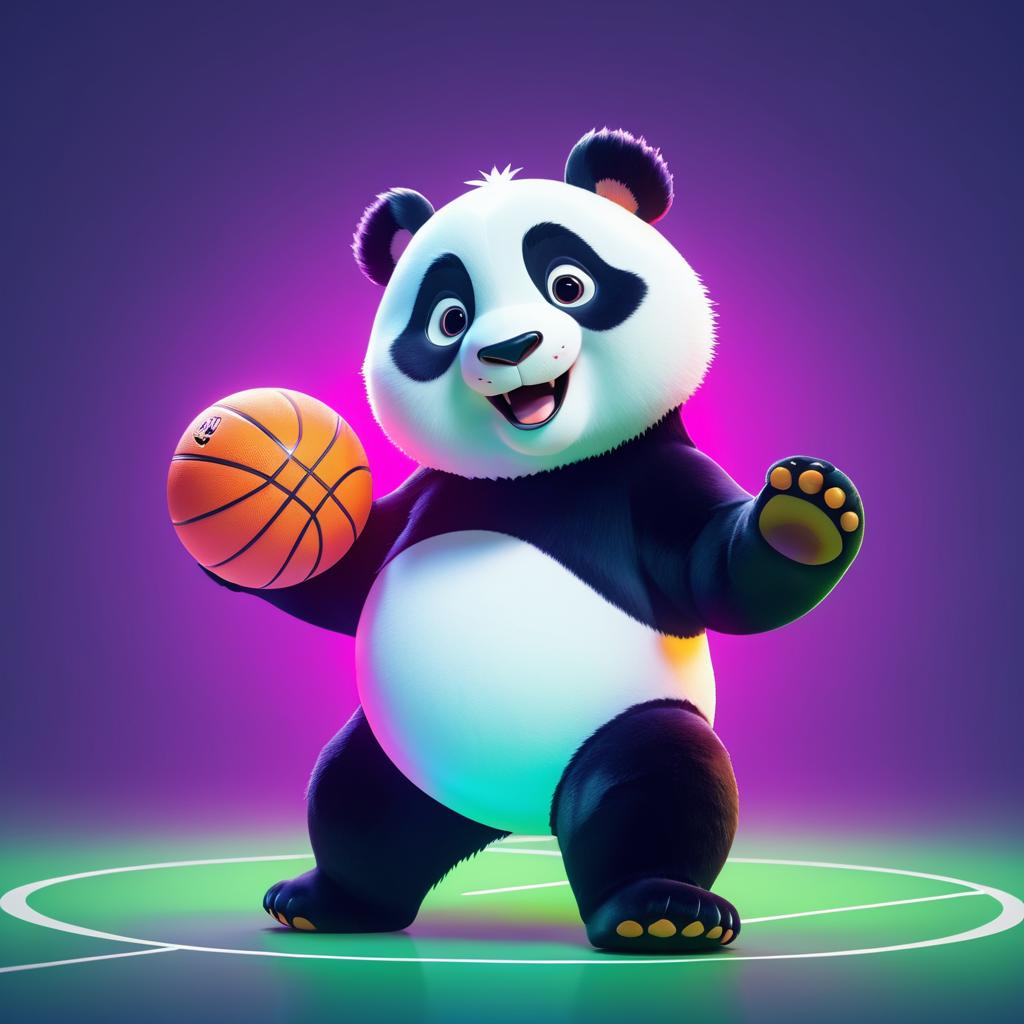 Joyful Panda with Basketball in 3D