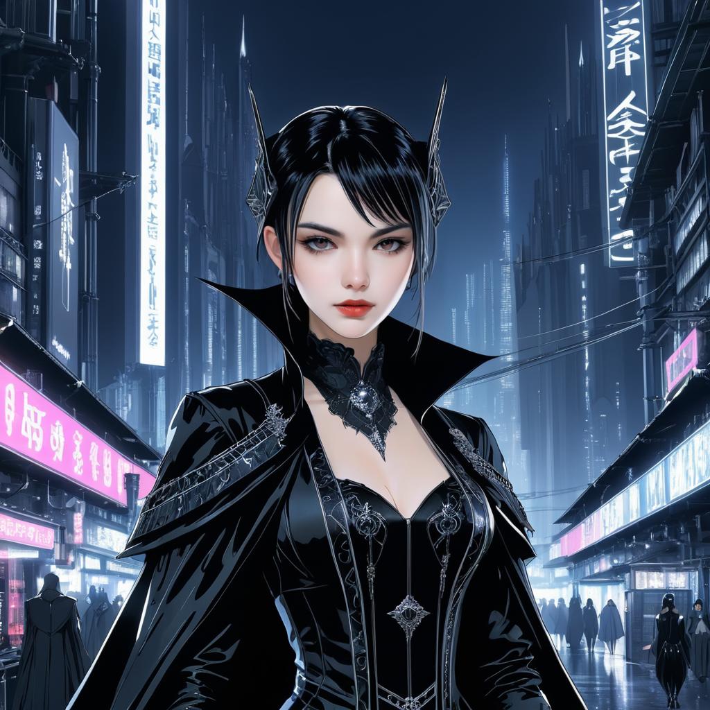 Elegant Vampire Lord in Cyberpunk City