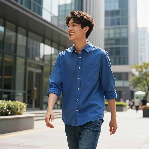 Young Man Smiling in Urban Sunlight
