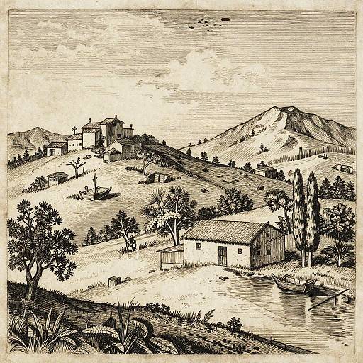 Monochrome Historical Landscape Etchings