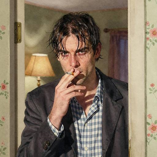 Man Smoking Cigarette in Dimly Lit Room