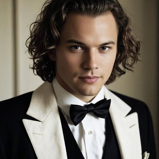 Young Man in Formal Black and White Tuxedo