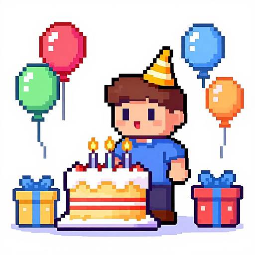 8-Bit Birthday Celebration Pixel Art