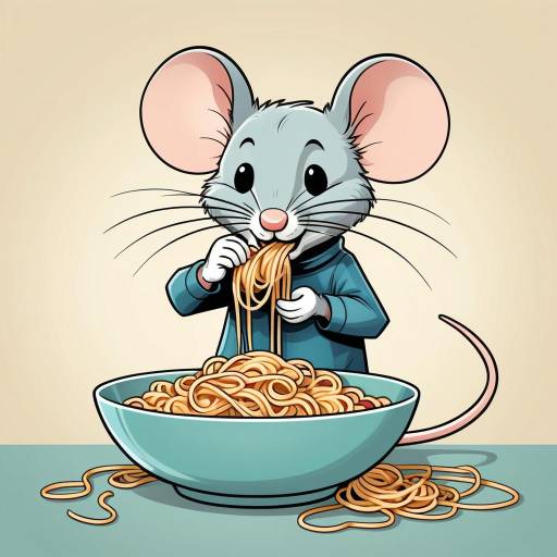 Cartoon Mouse Enjoying Spaghetti Illustration