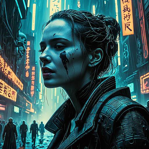 Crying Android Woman in Cyberpunk City