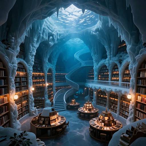 Surreal Underwater Cavern Library