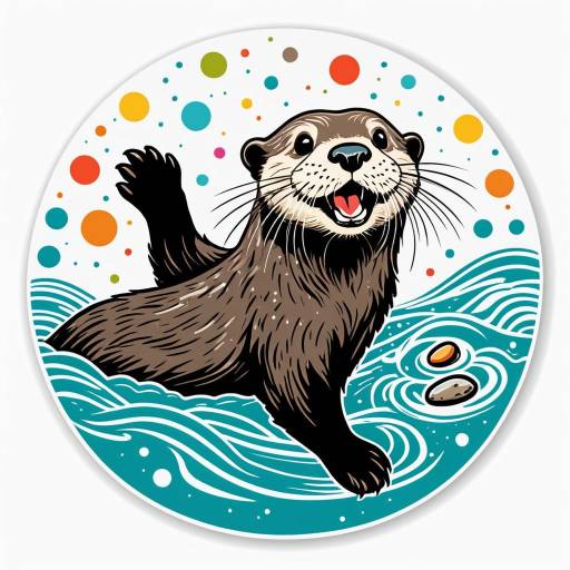 Cheerful Otter Floating with Pebble Sticker