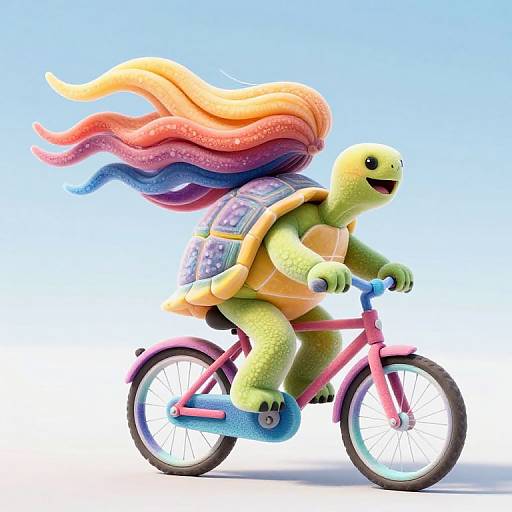 Ancient Tortoise on Rainbow Foam Bicycle