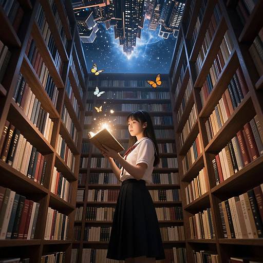 Enchanted Reader in Magical Library