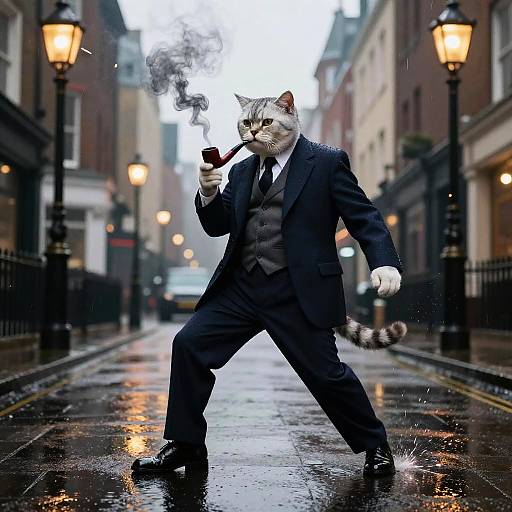 Detective Cat in Rainy Noir City