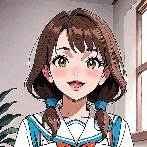 Smiling Anime Girl in Sailor Uniform