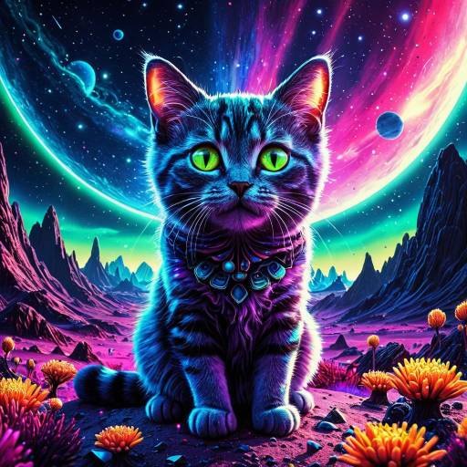 Whimsical Alien Cat on a Colorful Planet
