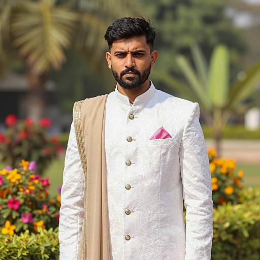 Elegant Indian Groom in Vibrant Garden