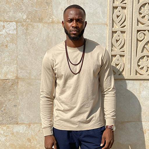 Serious Black Man in Casual Outfit Outdoors