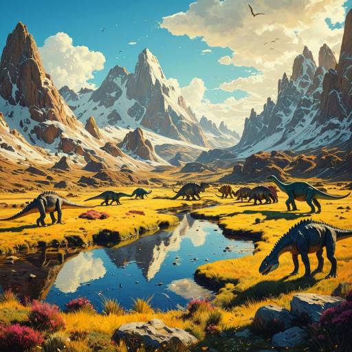 Vibrant Prehistoric Landscape with Dinosaurs Vibrant Prehistoric Landscape with Dinosaurs
