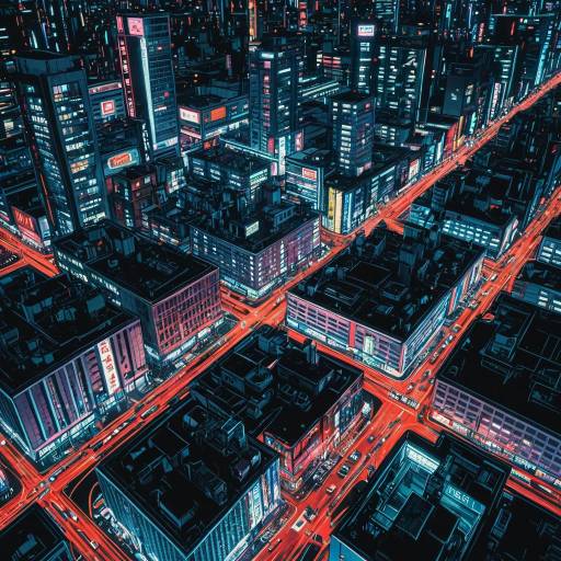 Intricate Nighttime Cityscape with Neon Lights